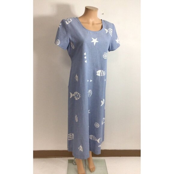 Connie Choi Blue Dress Nautical Beach Print Womens Medium - Picture 1 of 8